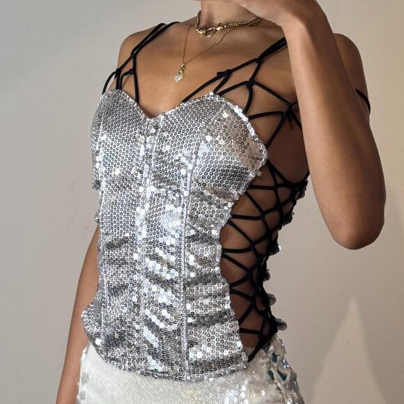 Silver Sequined Corset Top - Picture 2 of 5